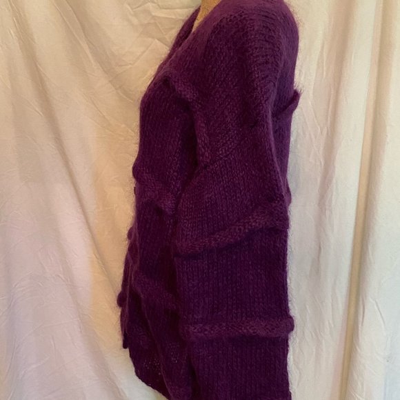 Vintage Chelsea Young mohair purple cardigan sweater, size L NWT - Picture 2 of 7
